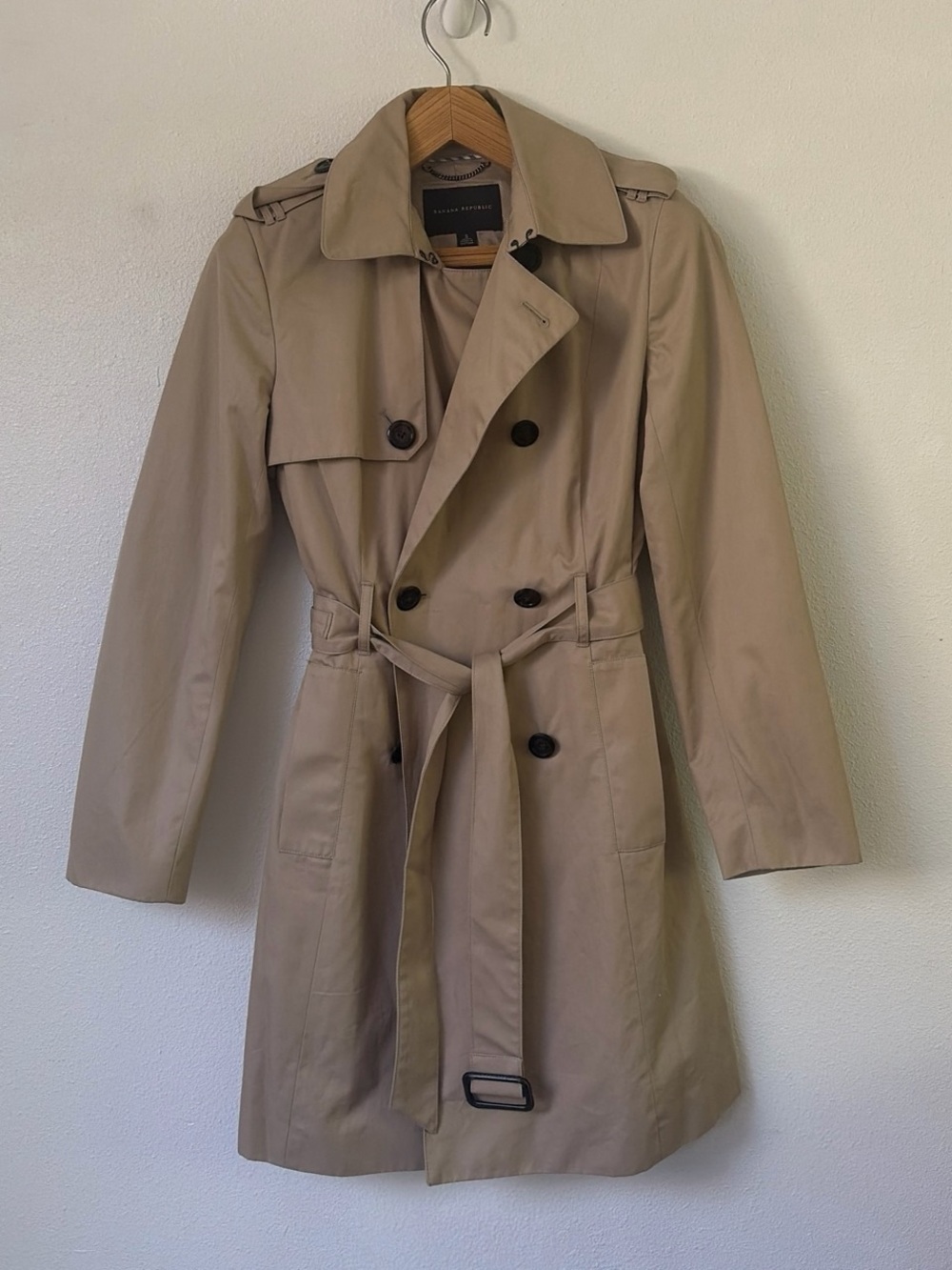 Banana Republic | Beige Double-Breasted Cotton Trench Coat with Belt